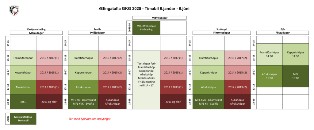 Æfingatafla GKG Jan-Jún 2025