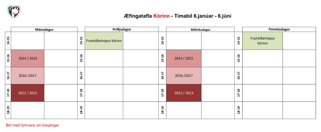 Æfingatafla Kór Nóv-Des 2024